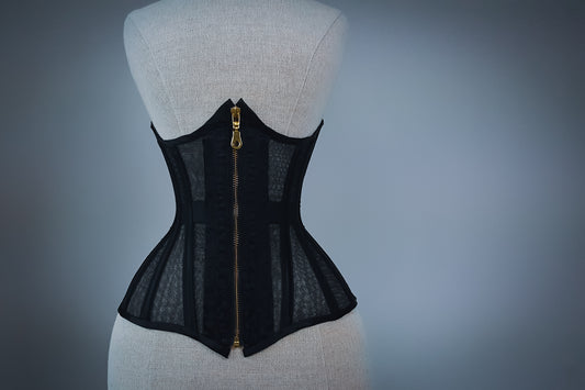 Black silk mesh underbust corset